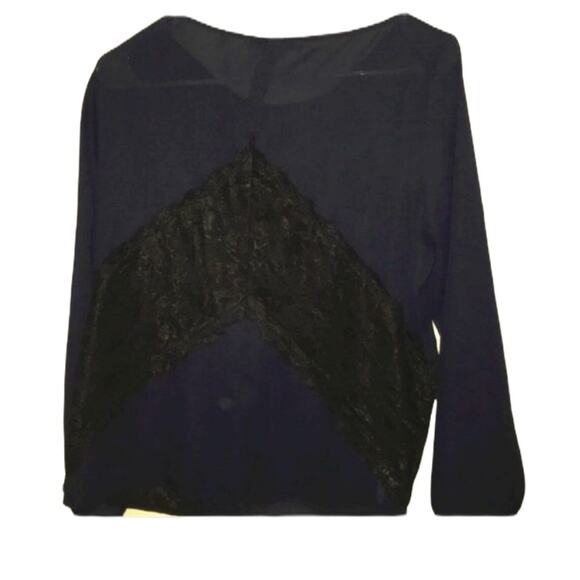 LOFT Tops - LOFT long sleeve shirt navy with lace accent LP